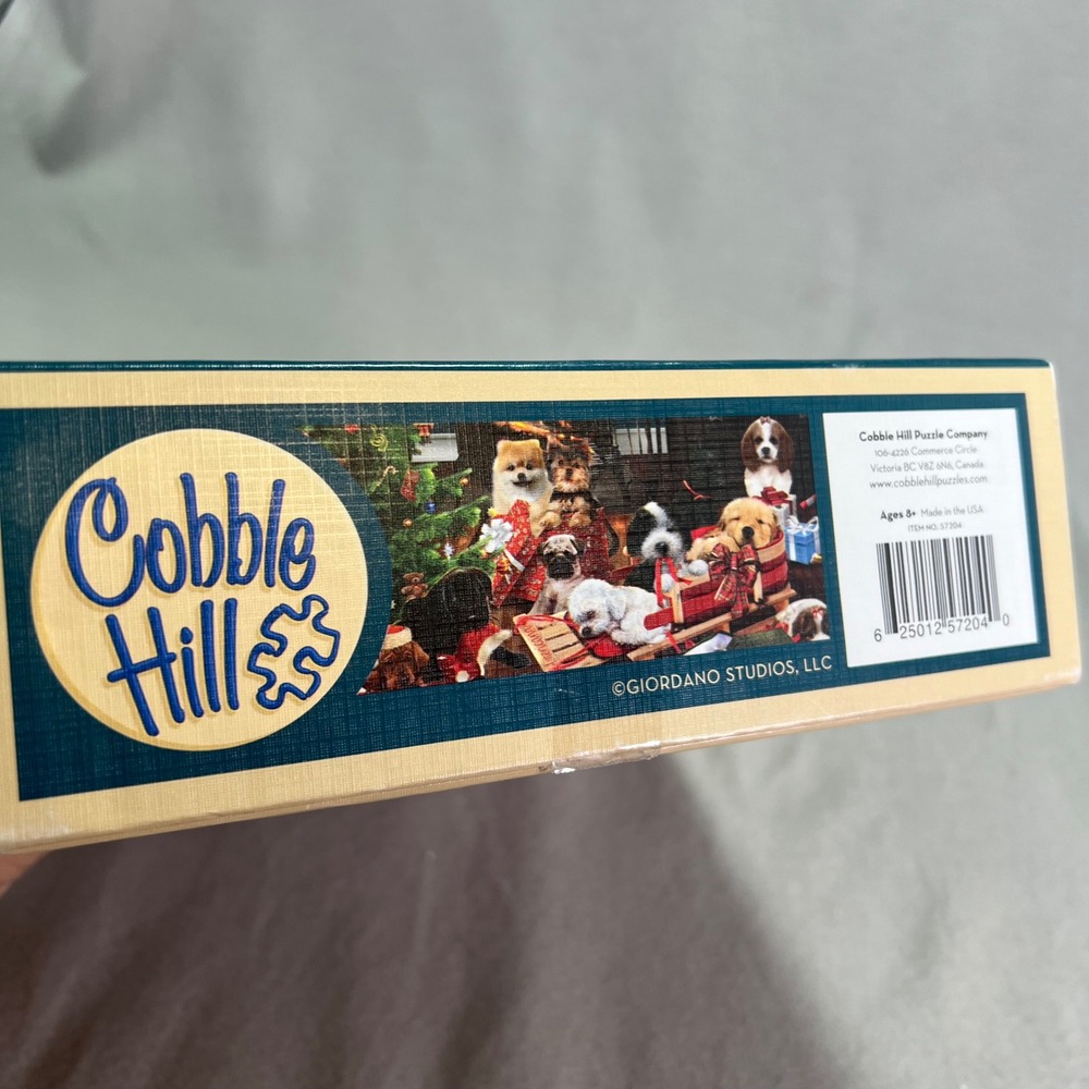 Cobble Hill Jigsaw Puzzle Christmas Puppies Holiday Dog Sled Textured 500 Piece - Picture 6 of 8